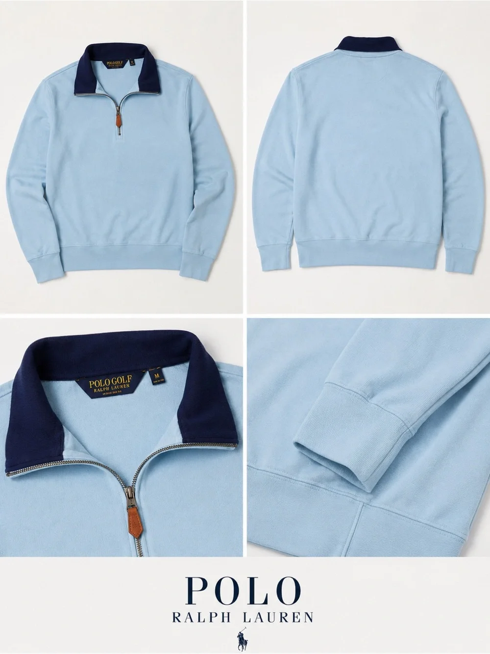 Polo by Ralph Lauren Teal Zip-Neck Sweater with Navy Collar
